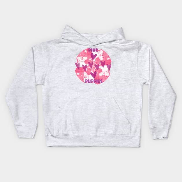 Pink Puppies Heart Tile Pattern Kids Hoodie by The Friendly Introverts